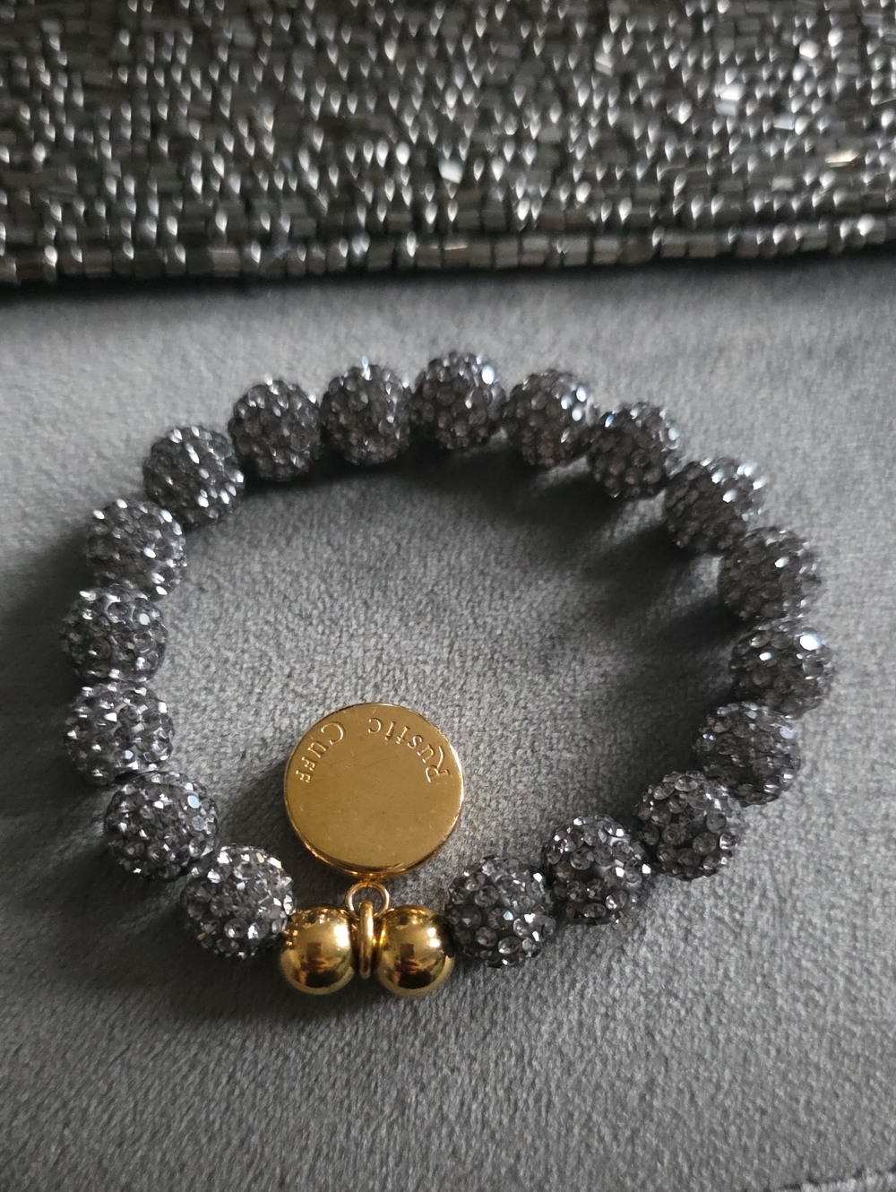 Rustic Cuff Silver Crystal Stretch Bracelet with Gold Accent